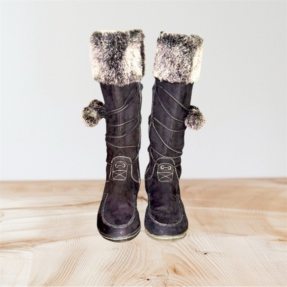 EUC! AMERICAN EAGLE OUTFITTERS BLACK FAUX FUR BOOTS SIIZE 10 - Picture 3 of 10